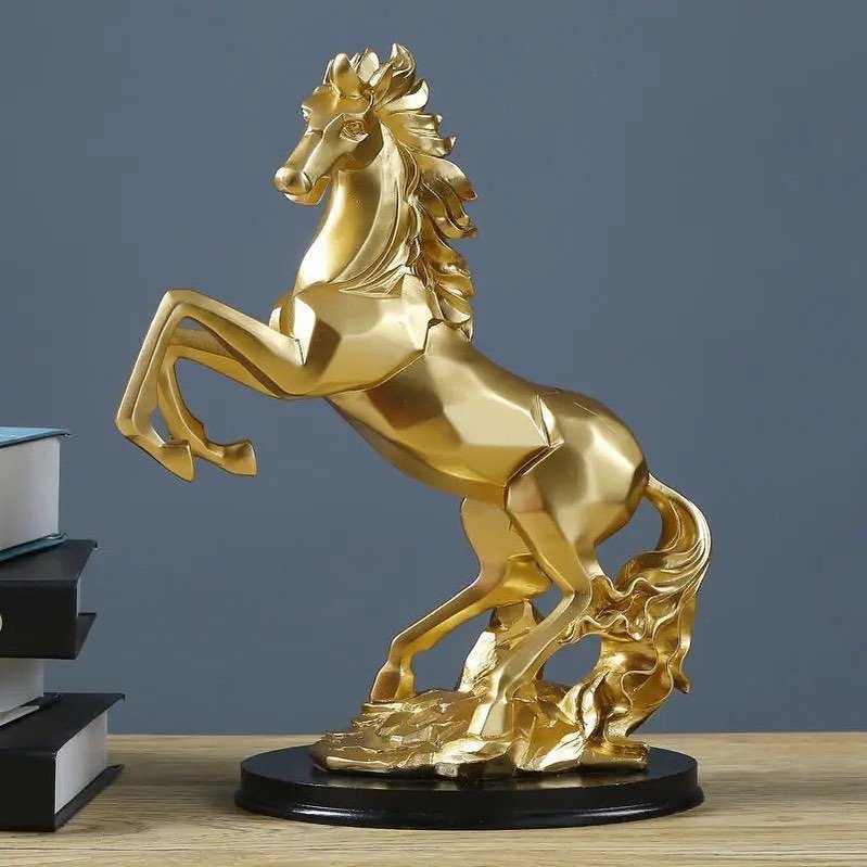 GOLDEN ABSTRACT HORSE SCULPTURE