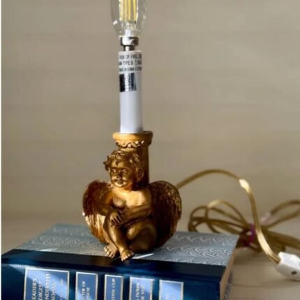 SMALL VINTAGE GILDED SITTING CHERUB CUPID LAMP