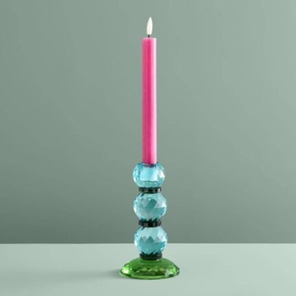 CANDLE HOLDER FANCY CRYSTAL PURPLE ROUND GLASS