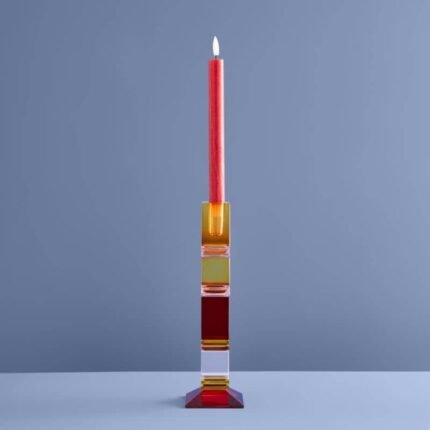 CANDLE HOLDER FANCY CRYSTAL MULTICOLORED SQUARE GLASS