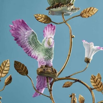 CANDLEHOLDER PARROT GREEN-GOLD
