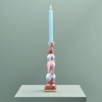 CANDLE HOLDER PARROT ON ELEPHANT PINK-BLUE-WHITE