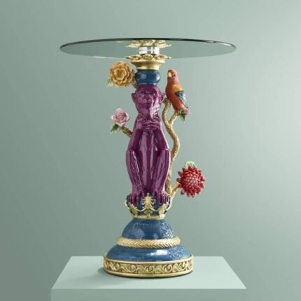 Side Table Monkey with Parrot Multicolored