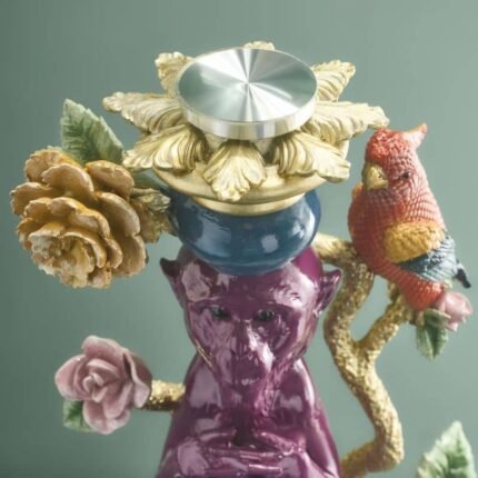 Side Table Monkey with Parrot Multicolored