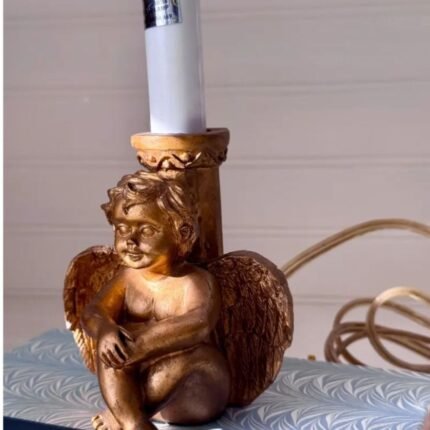 SMALL VINTAGE GILDED SITTING CHERUB CUPID LAMP