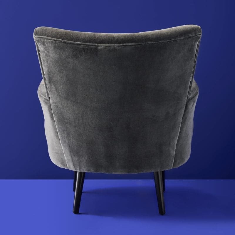 Velvet Armchair with Floral Design Lotte Gray Hand-Embroidered