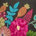 Velvet Armchair with Floral Design Lotte Gray Hand-Embroidered