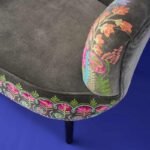 Velvet Armchair with Floral Design Lotte Gray Hand-Embroidered