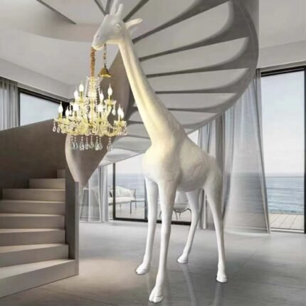 UNIQUE GIRAFFE SCULPTURE NOVELTY FLOOR LAMP 105 BLACK WHITE