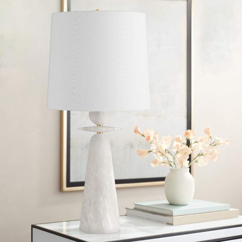 WHITE ALABASTER BASE TABLE LAMP