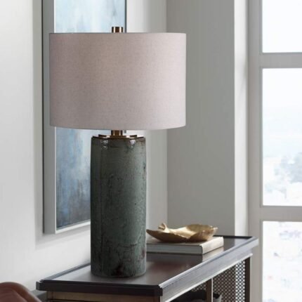 AQUA BLUE COLUMN CERAMIC TABLE LAMP