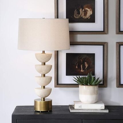 MODERN STACKED TRAVERTINE TABLE LAMP
