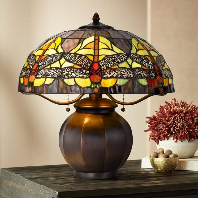 DRAGON FLY TIFFANY STYLE GLASS ACCENT LAMP