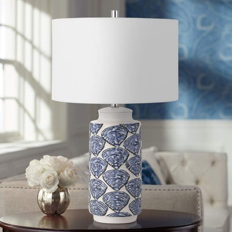 IVORY BLUE SEASHELL CERAMIC TABLE LAMP