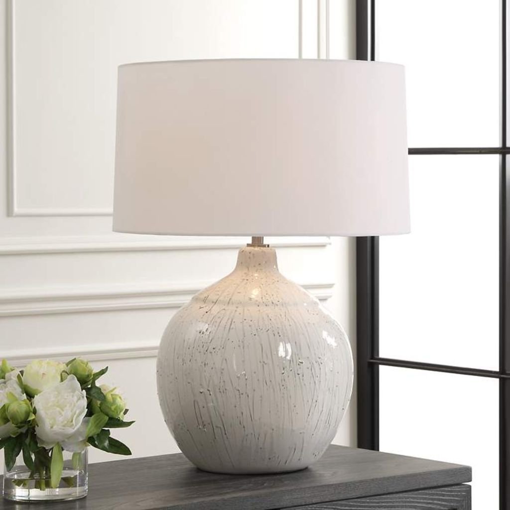 1 MODERN DRIPPED GRAY AND WHITE CERAMIC TABLE LAMP