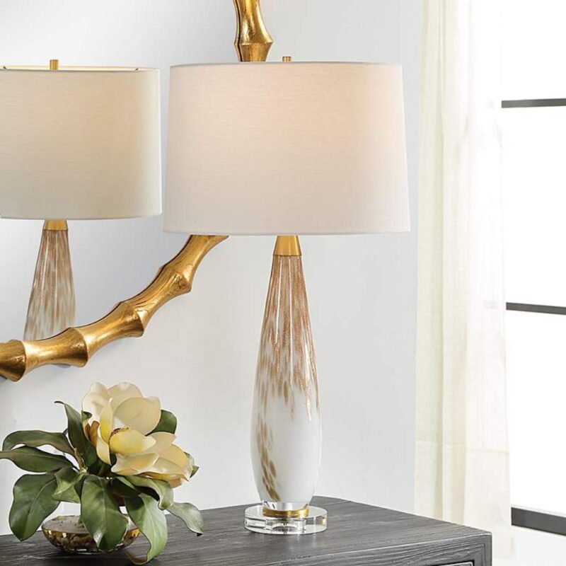 SPOTTED METALLIC GOLD GLASS TABLE LAMP