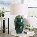 EMERALD GREEN DRIP GLAZE CERAMIC TABLE LAMP