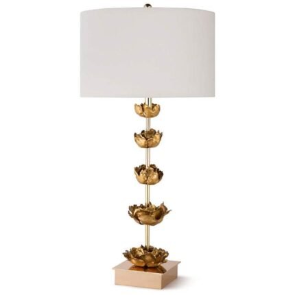 ADELINE FIVE GOLD FLOWERS BLOOM METAL TABLE LAMP