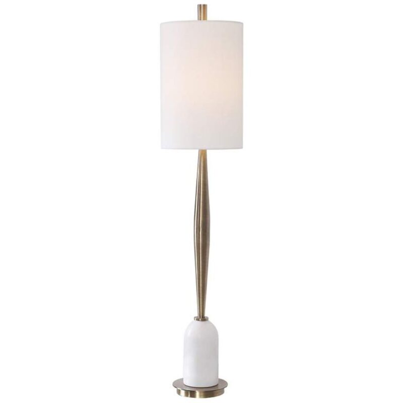 BRASS STEEL AND WHITE MARBLE BUFFET LAMP