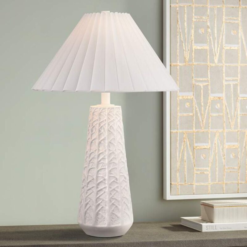 PLEATED SHADE MODERN WHITE TABLE LAMP