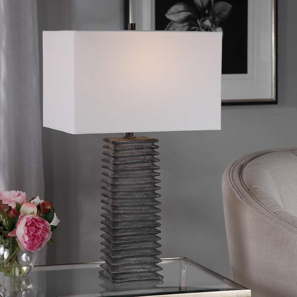 1 METALLIC CHARCOAL GLAZE CERAMIC TABLE LAMP
