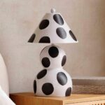 BLACK AND WHITE PAPIER MACHE TABLE LAMP