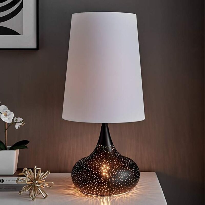 BLACK GLASS TABLE LAMP WITH NIGHT LIGHT