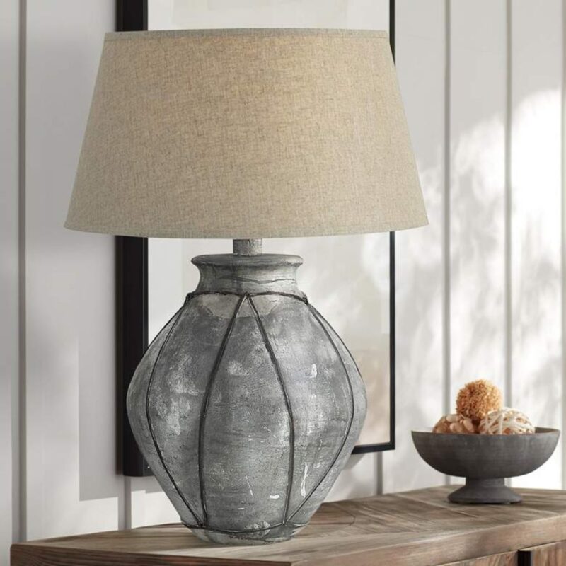 GRAY WASH HYDROCAL RUSTIC VASE TABLE LAMP