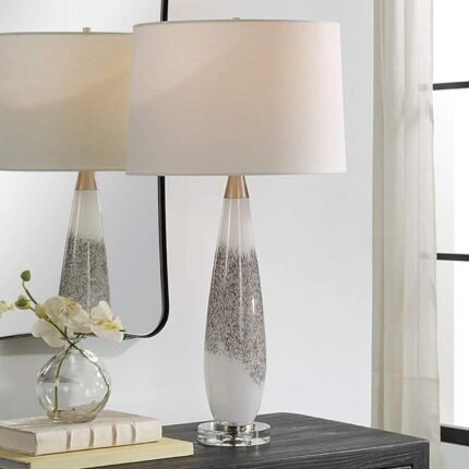 WHITE AND MOTTLED GRAY GLASS TABLE LAMP