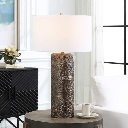 MODERN AGED BRONZE CERAMIC TABLE LAMP