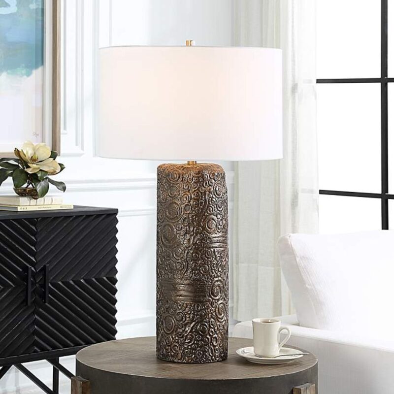 MODERN AGED BRONZE CERAMIC TABLE LAMP