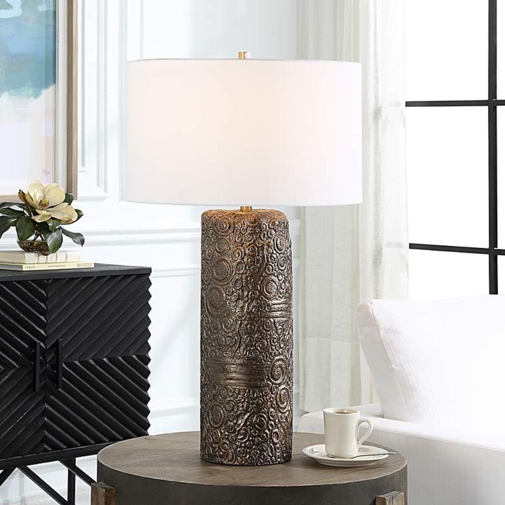 1 MODERN AGED BRONZE CERAMIC TABLE LAMP
