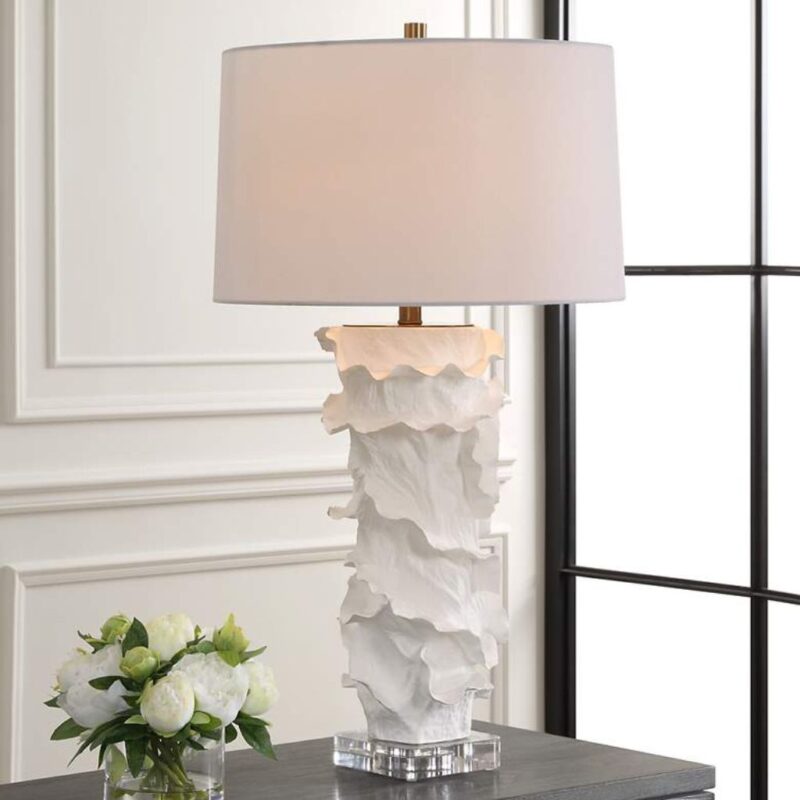 SATIN WHITE SCULPTURE CERAMIC TABLE LAMP