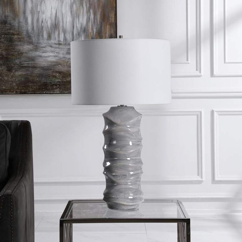 LIGHT COBALT BLUE DRIP CERAMIC TABLE LAMP