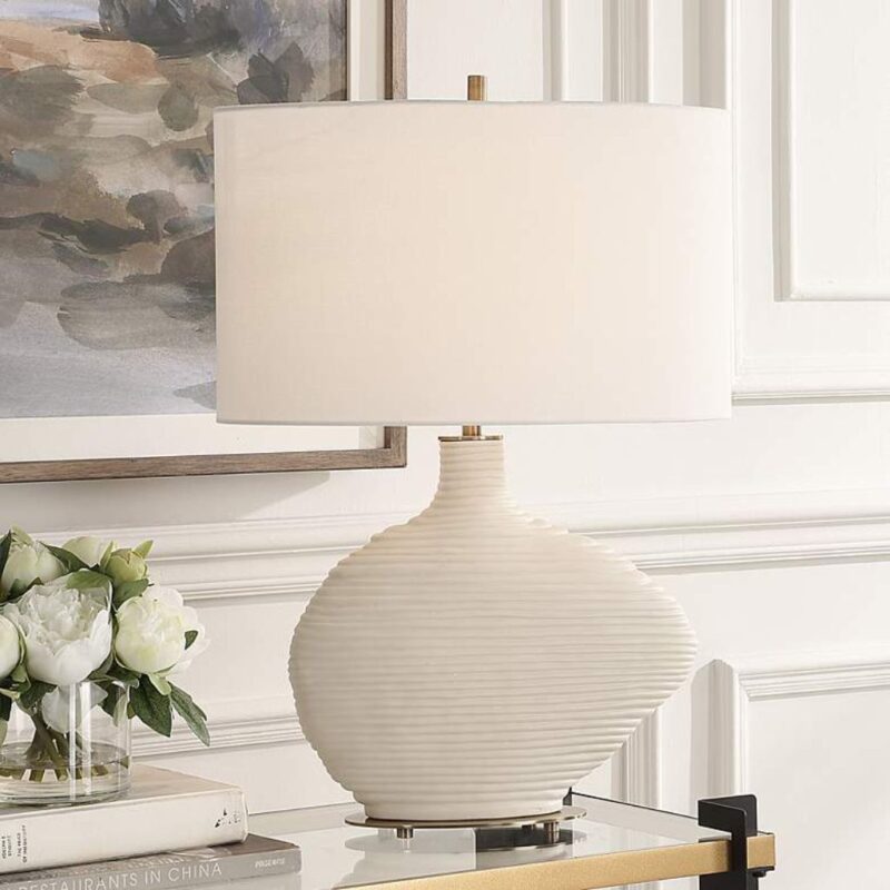 DUOSTACKED WHITE CERAMIC TABLE LAMP