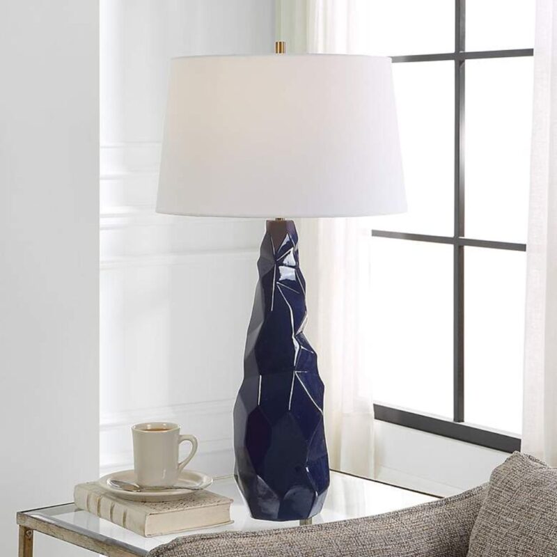 NAVY BLUE GLOSS GLAZE CERAMIC TABLE LAMP