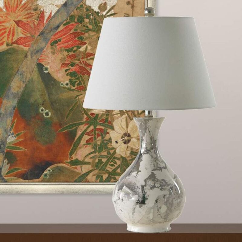 CERAMIC JAR WHITE AND PLATINUM TABLE LAMP