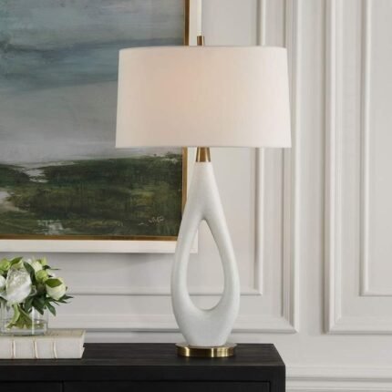 WHITE RICE STONE TABLE LAMP