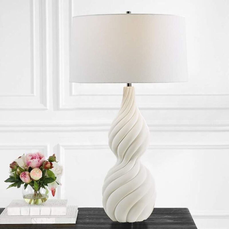 TWISTED SWIRL WHITE CERAMIC TABLE LAMP