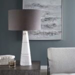 MODERN GRAY SHADE WHITE MARBLE TABLE LAMP