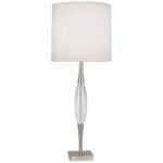 NICKEL AND CRYSTAL TABLE LAMP WITH PEARL SHADE
