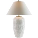 WHITE GLAZE TEXTURED WOOD PORCELAIN TABLE LAMP