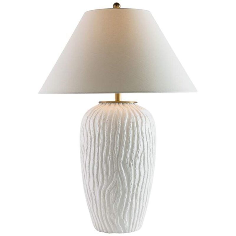 WHITE GLAZE TEXTURED WOOD PORCELAIN TABLE LAMP