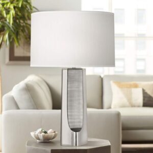 POLISHED NICKEL CONCAVE TABLE LAMP