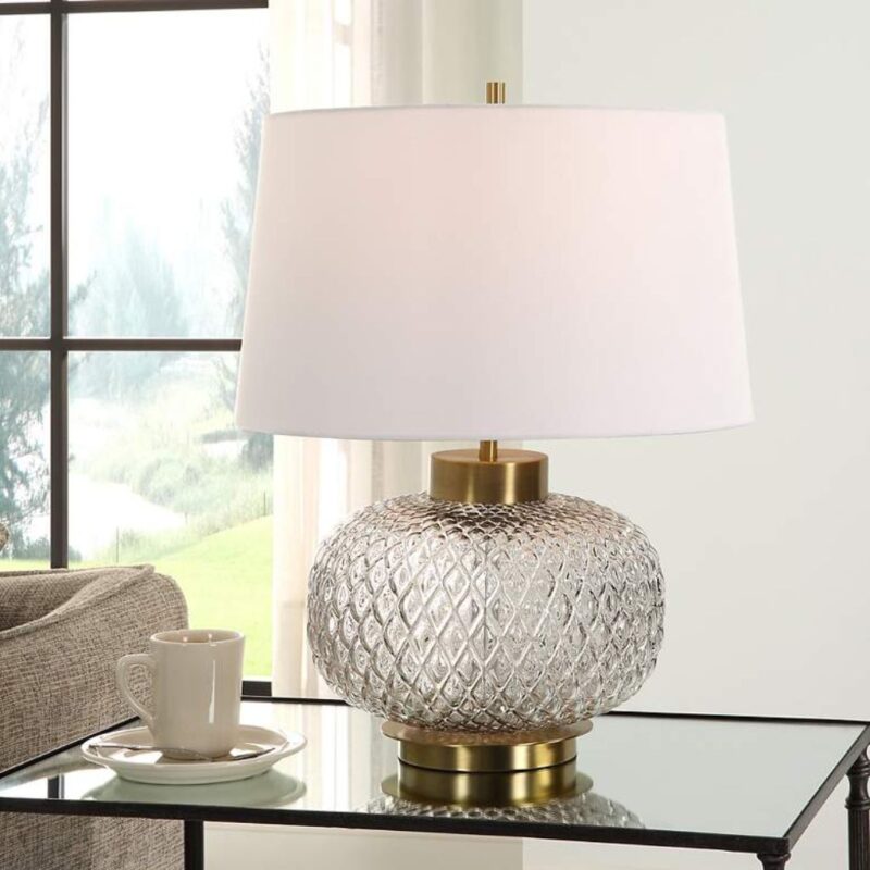 LIGHT SMOKE GRAY GLASS TABLE LAMP