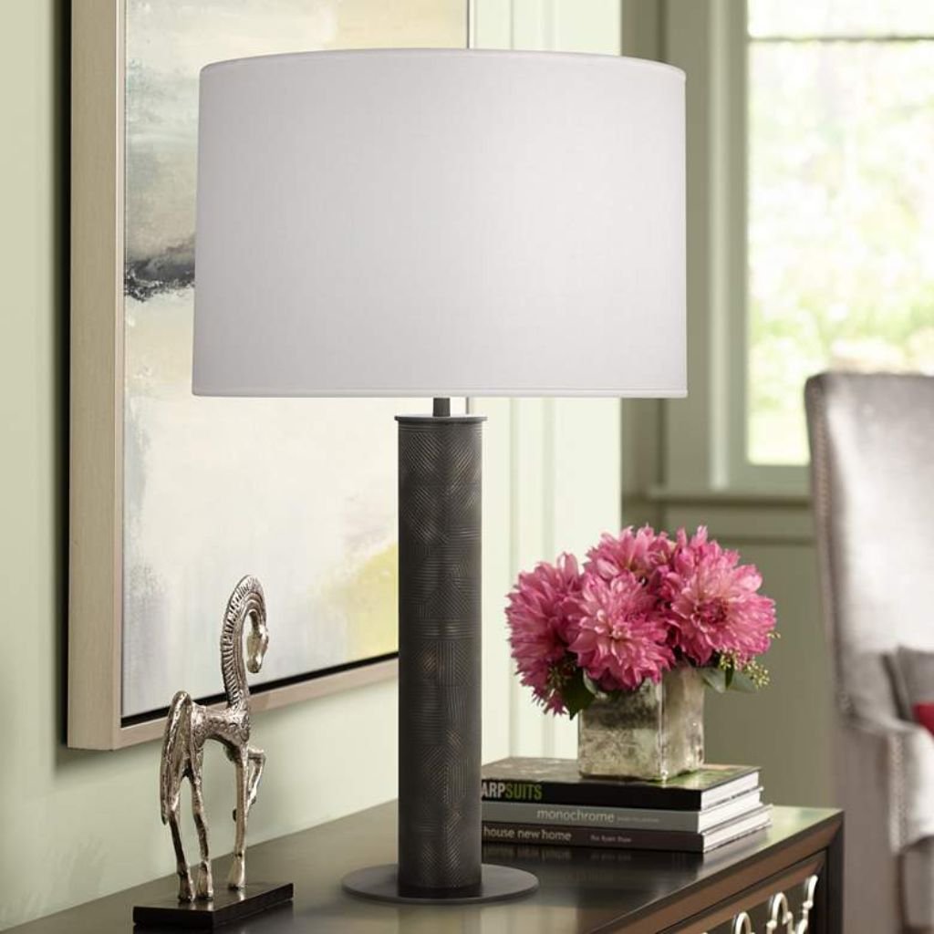 1 DEEP PATINA BRONZE COLUMN TABLE LAMP