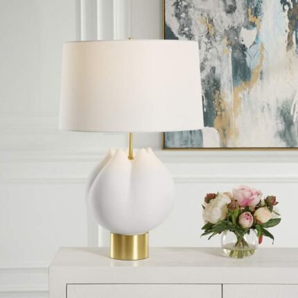 CHALK WHITE GLAZED PORCELAIN TABLE LAMP