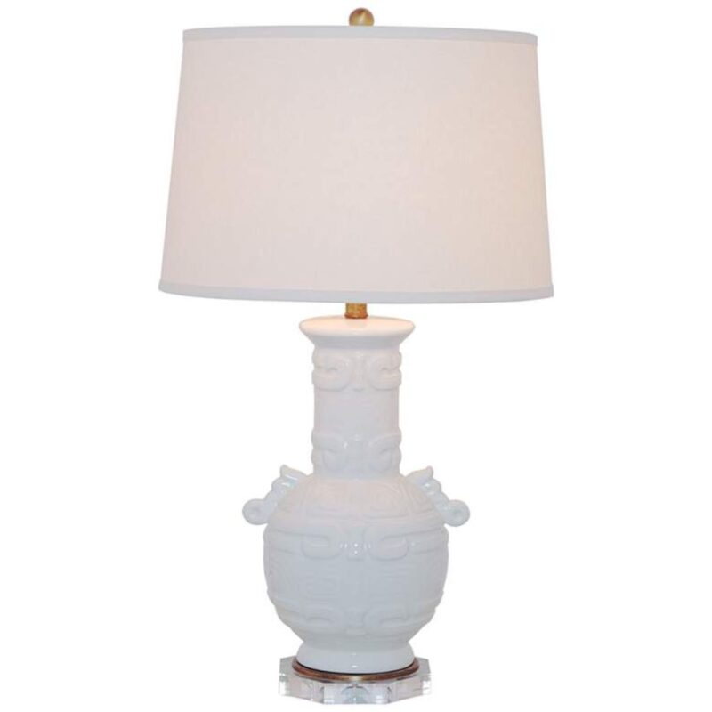 CREAM CRACKLED GLAZE PORCELAIN VASE TABLE LAMP