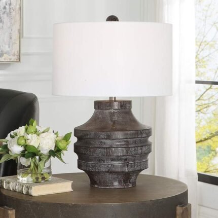 TIMBER BLACK WOOD GRAIN ACCENT TABLE LAMP