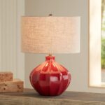 MID CENTURY MODERN RED CERAMIC TABLE LAMP